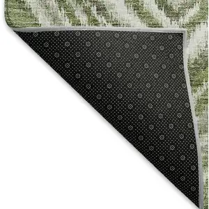 Photo of Artichoke Green Gray And Ivory Geometric Washable Area Rug With UV Protection