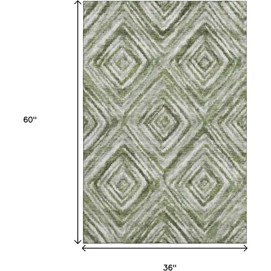 Artichoke Green Gray And Ivory Geometric Washable Area Rug With UV Protection Photo 3