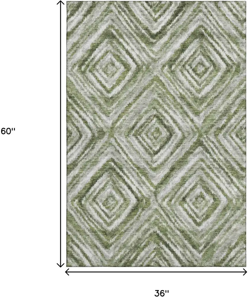 Artichoke Green Gray And Ivory Geometric Washable Area Rug With UV Protection Photo 3