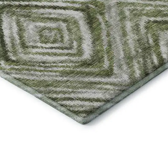 Artichoke Green Gray And Ivory Geometric Washable Area Rug With UV Protection Photo 9