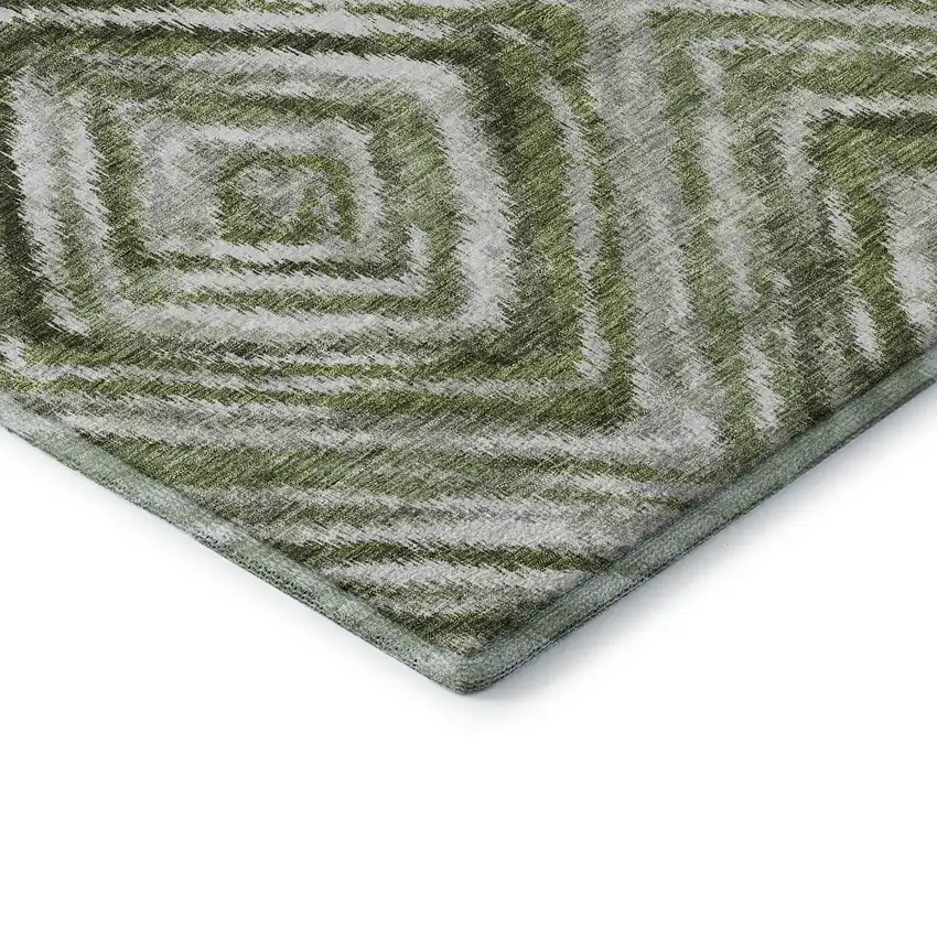 Artichoke Green Gray And Ivory Geometric Washable Area Rug With UV Protection Photo 9