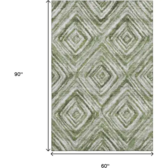 Artichoke Green Gray And Ivory Geometric Washable Area Rug With UV Protection Photo 3