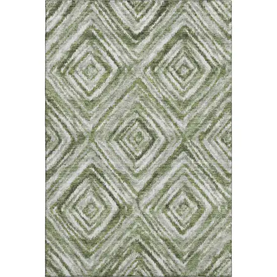 Artichoke Green Gray And Ivory Geometric Washable Area Rug With UV Protection Photo 1