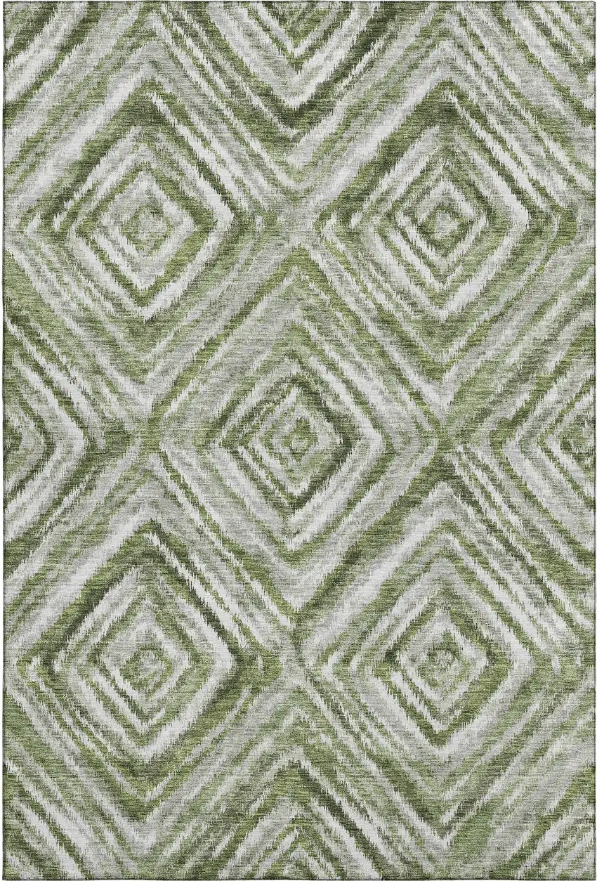 Artichoke Green Gray And Ivory Geometric Washable Area Rug With UV Protection Photo 1