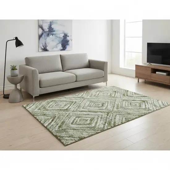 Artichoke Green Gray And Ivory Geometric Washable Area Rug With UV Protection Photo 2