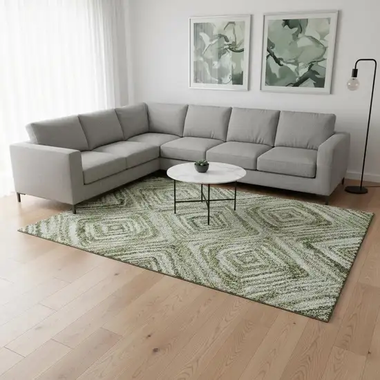 Artichoke Green Gray And Ivory Geometric Washable Area Rug With UV Protection Photo 2