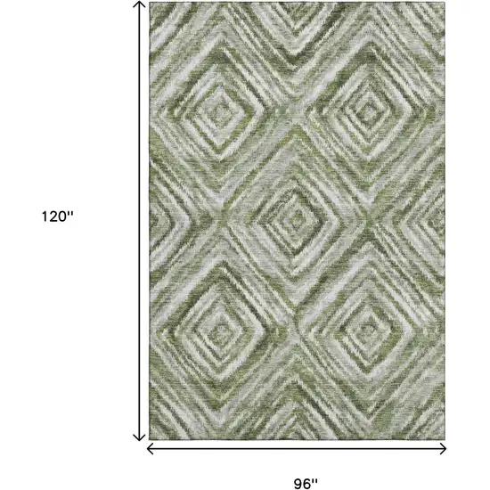 Artichoke Green Gray And Ivory Geometric Washable Area Rug With UV Protection Photo 3