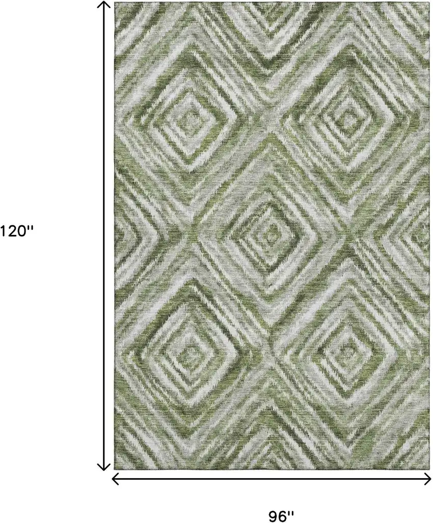 Artichoke Green Gray And Ivory Geometric Washable Area Rug With UV Protection Photo 3