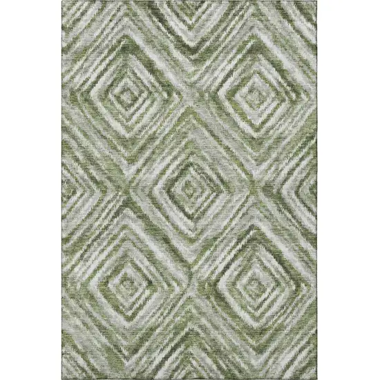Artichoke Green Gray And Ivory Geometric Washable Area Rug With UV Protection Photo 4
