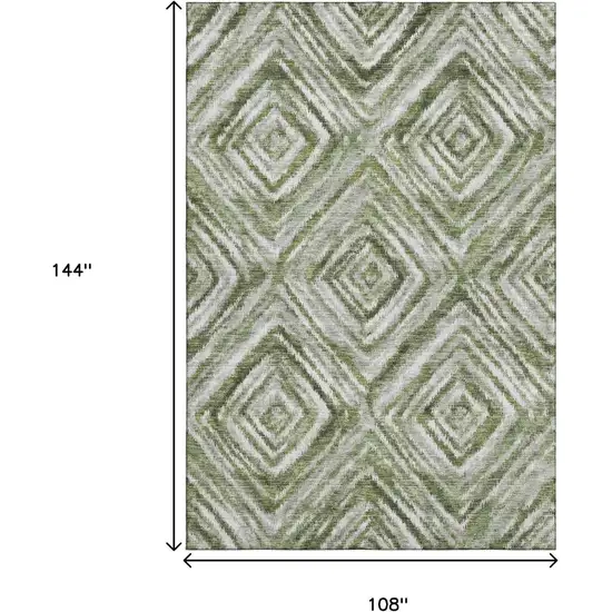 Artichoke Green Gray And Ivory Geometric Washable Area Rug With UV Protection Photo 3