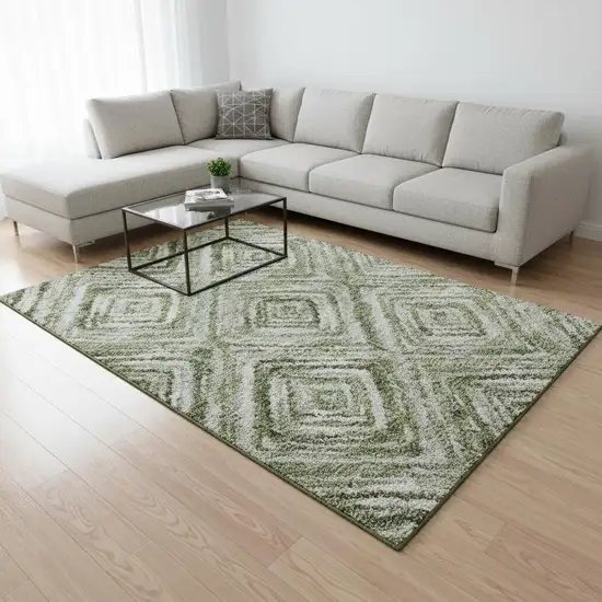 Artichoke Green Gray And Ivory Geometric Washable Area Rug With UV Protection Photo 2