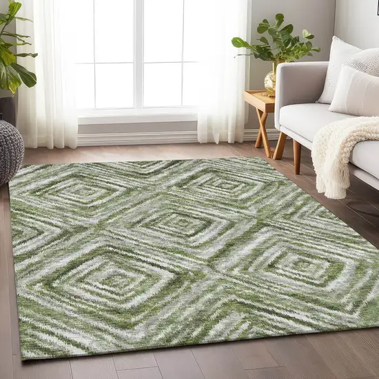 Artichoke Green Gray And Ivory Geometric Washable Area Rug With UV Protection Photo 6