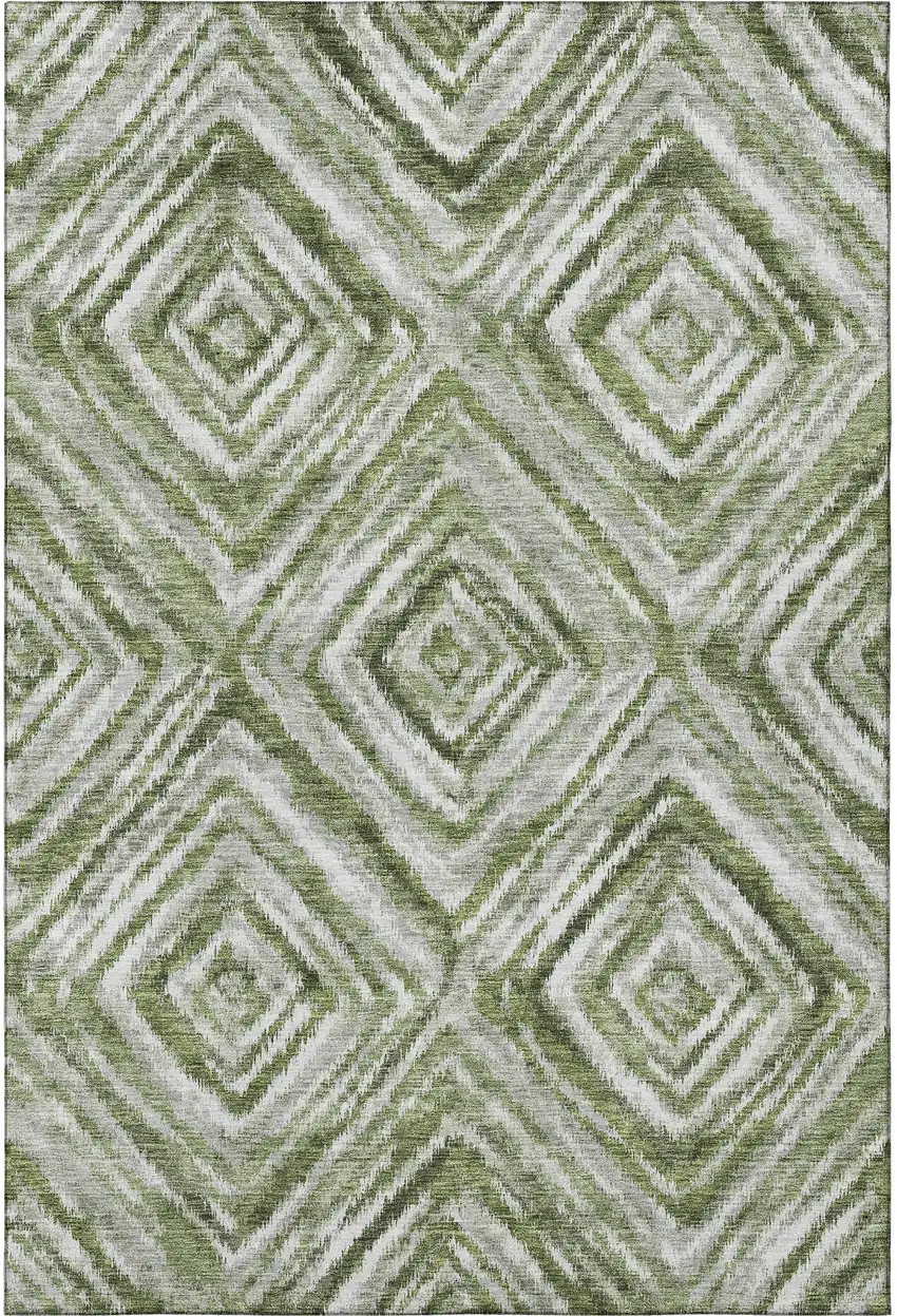 Artichoke Green Gray And Ivory Geometric Washable Area Rug With UV Protection Photo 4