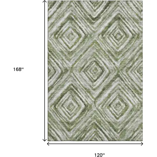 Artichoke Green Gray And Ivory Geometric Washable Area Rug With UV Protection Photo 3
