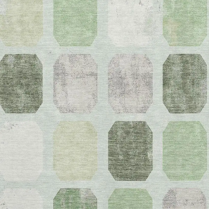 Artichoke Green Gray And Ivory Geometric Washable Area Rug With UV Protection Photo 3