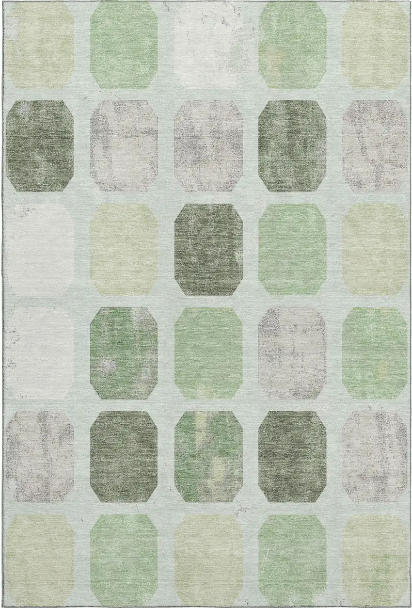 Artichoke Green Gray And Ivory Geometric Washable Area Rug With UV Protection Photo 1