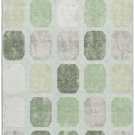 Artichoke Green Gray And Ivory Geometric Washable Area Rug With UV Protection Photo 4