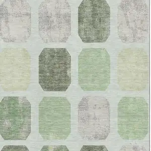 Photo of Artichoke Green Gray And Ivory Geometric Washable Area Rug With UV Protection