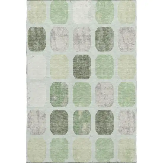 Artichoke Green Gray And Ivory Geometric Washable Area Rug With UV Protection Photo 1