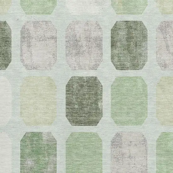 Artichoke Green Gray And Ivory Geometric Washable Area Rug With UV Protection Photo 3