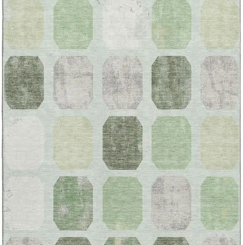 Artichoke Green Gray And Ivory Geometric Washable Area Rug With UV Protection Photo 4