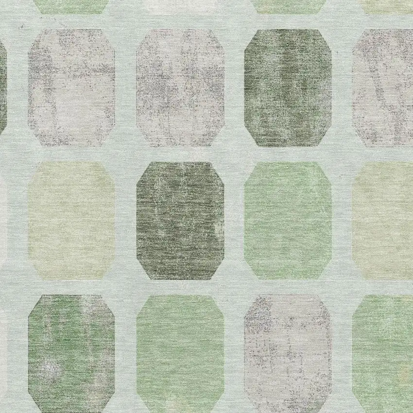 Artichoke Green Gray And Ivory Geometric Washable Area Rug With UV Protection Photo 3