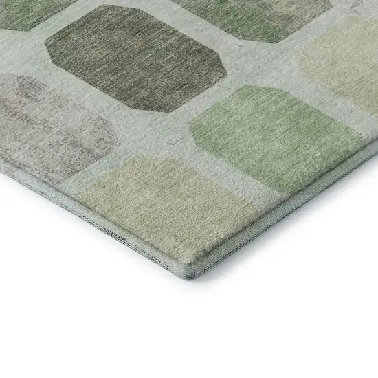 Artichoke Green Gray And Ivory Geometric Washable Area Rug With UV Protection Photo 8