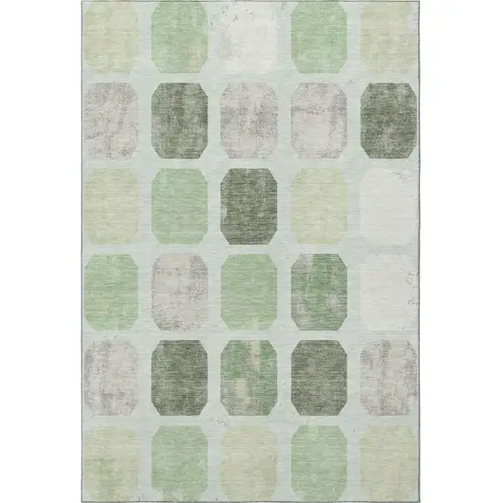 Artichoke Green Gray And Ivory Geometric Washable Area Rug With UV Protection Photo 3