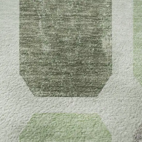 Artichoke Green Gray And Ivory Geometric Washable Area Rug With UV Protection Photo 9