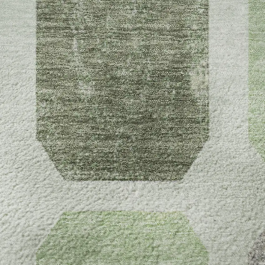 Artichoke Green Gray And Ivory Geometric Washable Area Rug With UV Protection Photo 9