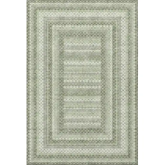 Artichoke Green Gray And Ivory Geometric Washable Area Rug With UV Protection Photo 4