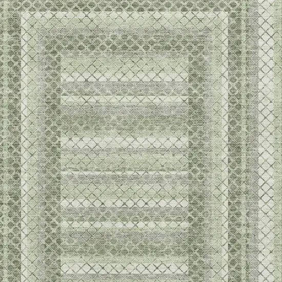 Artichoke Green Gray And Ivory Geometric Washable Area Rug With UV Protection Photo 3
