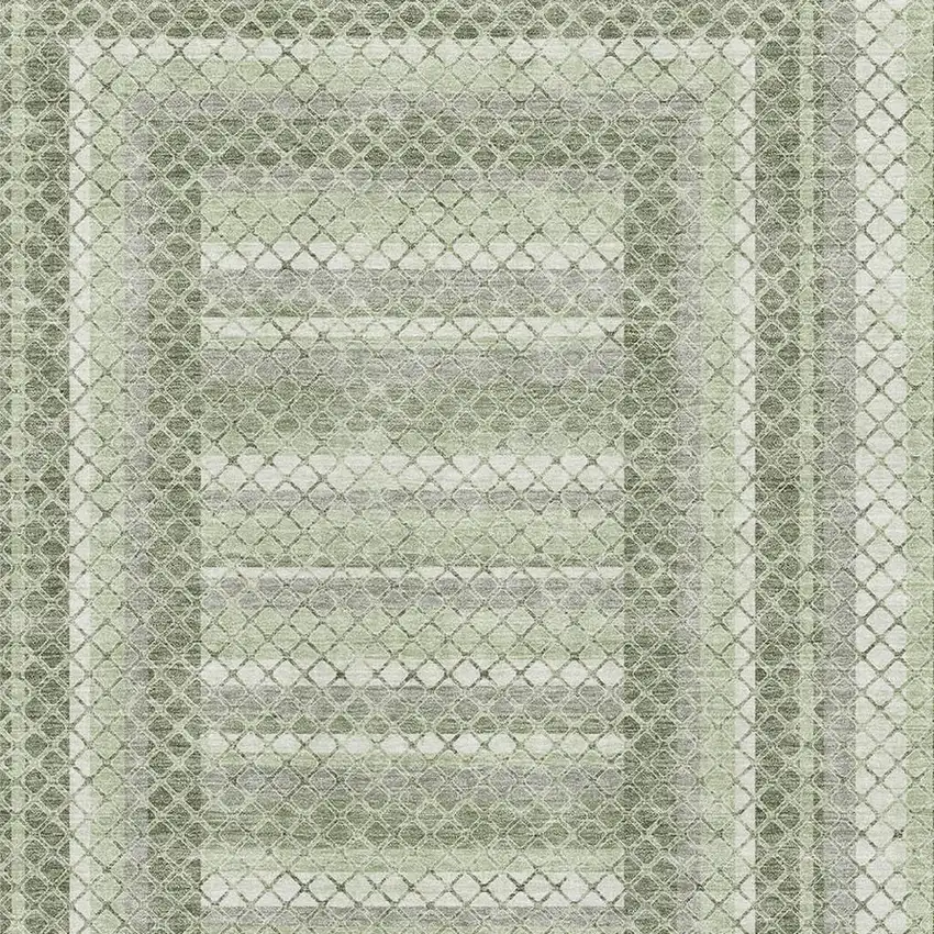 Artichoke Green Gray And Ivory Geometric Washable Area Rug With UV Protection Photo 3