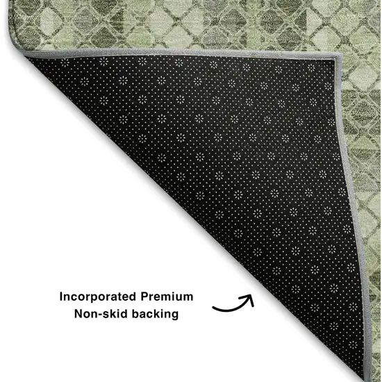 Artichoke Green Gray And Ivory Geometric Washable Area Rug With UV Protection Photo 7