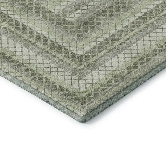 Artichoke Green Gray And Ivory Geometric Washable Area Rug With UV Protection Photo 8