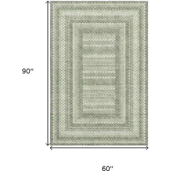 Artichoke Green Gray And Ivory Geometric Washable Area Rug With UV Protection Photo 9