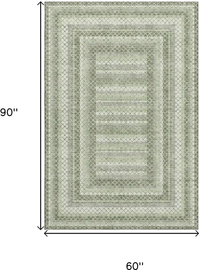 Artichoke Green Gray And Ivory Geometric Washable Area Rug With UV Protection Photo 9