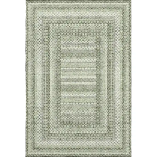 Artichoke Green Gray And Ivory Geometric Washable Area Rug With UV Protection Photo 1