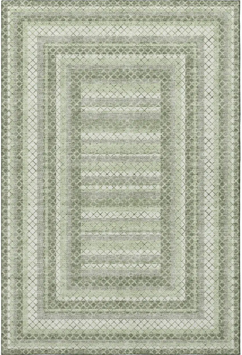 Artichoke Green Gray And Ivory Geometric Washable Area Rug With UV Protection Photo 4