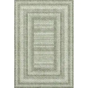 Photo of Artichoke Green Gray And Ivory Geometric Washable Area Rug With UV Protection