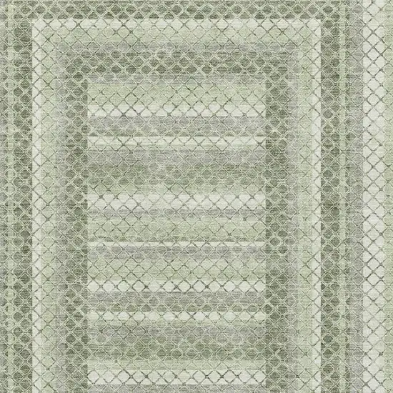 Artichoke Green Gray And Ivory Geometric Washable Area Rug With UV Protection Photo 3