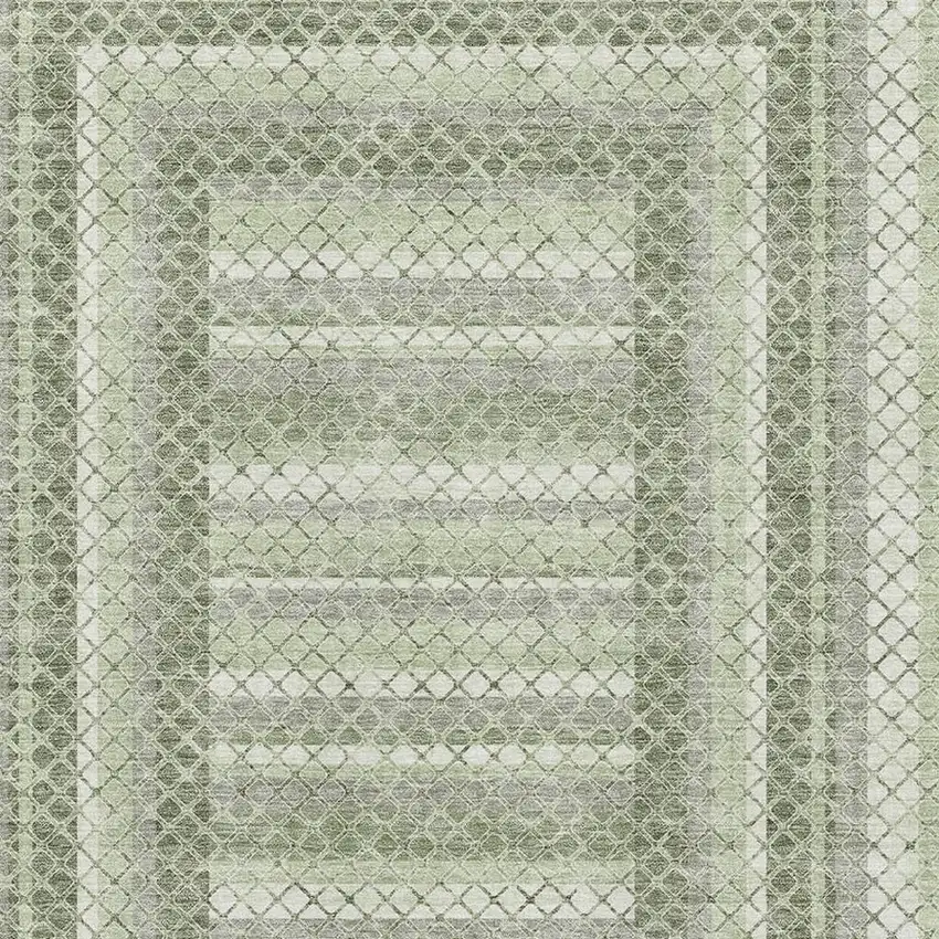 Artichoke Green Gray And Ivory Geometric Washable Area Rug With UV Protection Photo 3