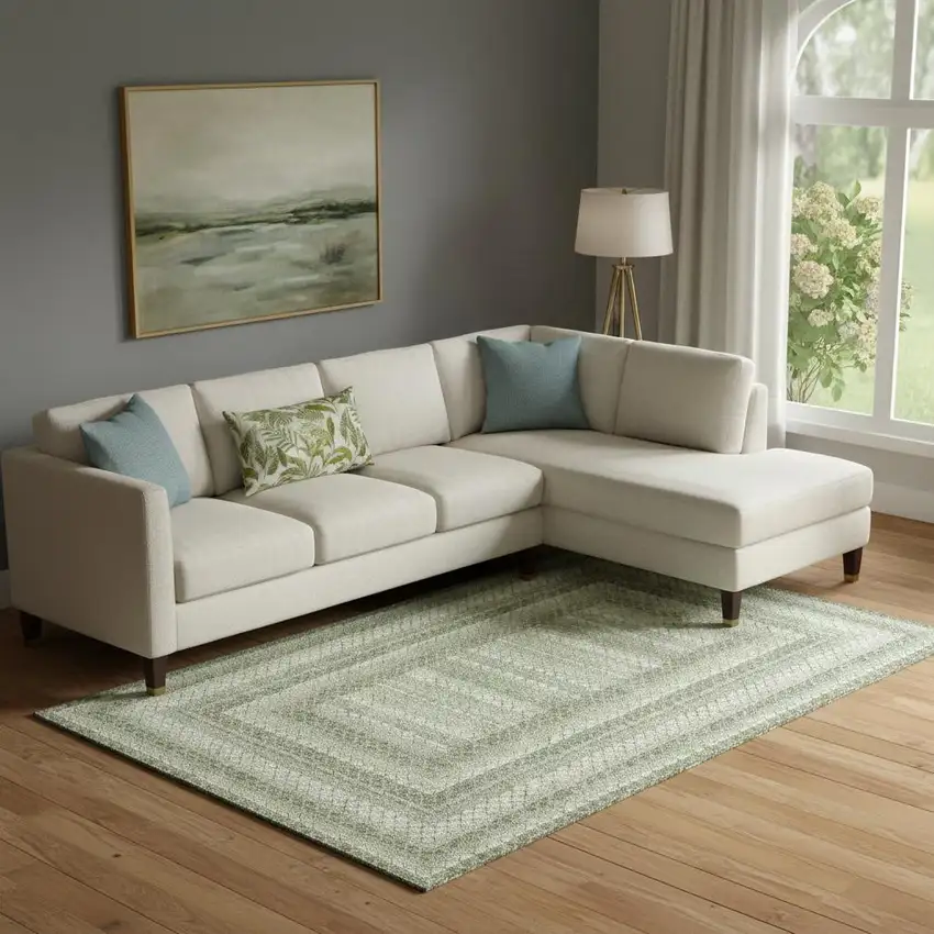 Artichoke Green Gray And Ivory Geometric Washable Area Rug With UV Protection Photo 2