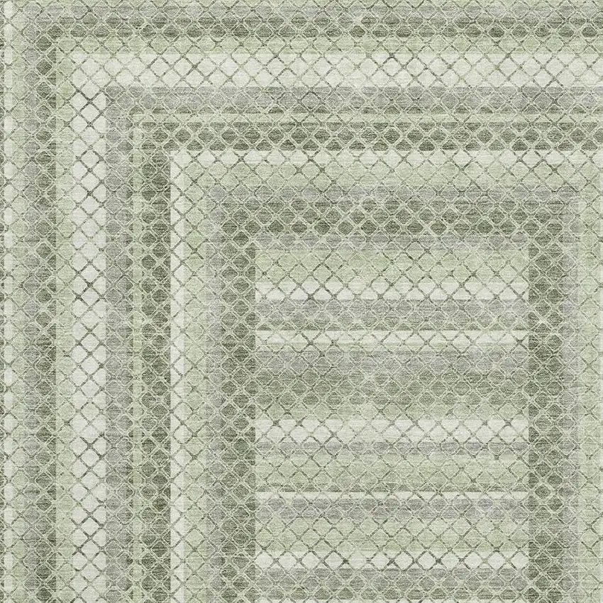 Artichoke Green Gray And Ivory Geometric Washable Area Rug With UV Protection Photo 3