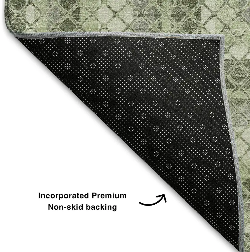 Artichoke Green Gray And Ivory Geometric Washable Area Rug With UV Protection Photo 7