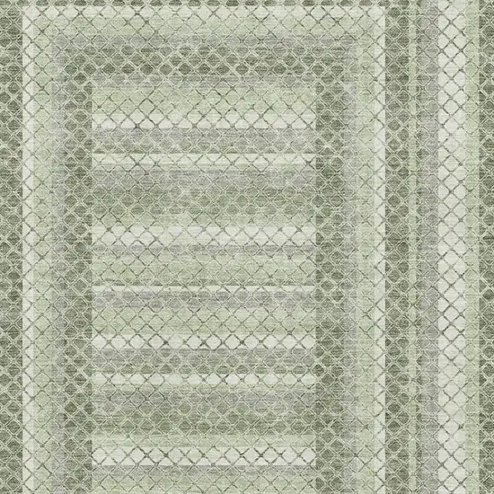 Artichoke Green Gray And Ivory Geometric Washable Area Rug With UV Protection Photo 3
