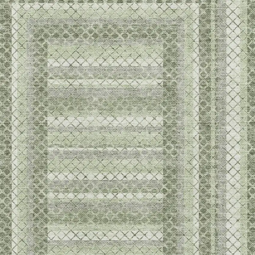 Artichoke Green Gray And Ivory Geometric Washable Area Rug With UV Protection Photo 3