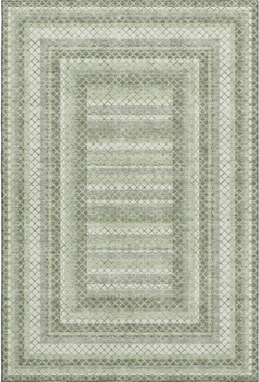 Artichoke Green Gray And Ivory Geometric Washable Area Rug With UV Protection Photo 1