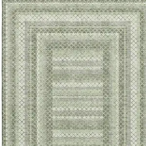 Photo of Artichoke Green Gray And Ivory Geometric Washable Area Rug With UV Protection