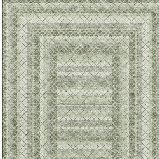 Artichoke Green Gray And Ivory Geometric Washable Area Rug With UV Protection Photo 4